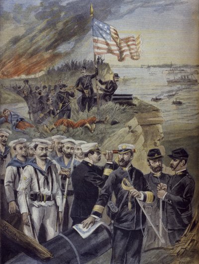 Spanish-American War, Landing at Guantanamo, Cuba, illustration from 